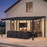 PURPLE LEAF 10' x 13.5' Expandable Wall Mounted Lean to Gazebo with String Light Family Gatherings Outdoor Events Patio Lounge and Multi-Purpose Backyard Use