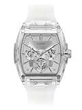 GUESS Men Stainless Steel Quartz Watch with Plastic Strap, White, 24 (Model: GW0203G1), Clear/Silver/Clear