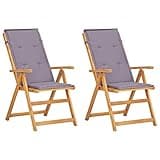 KHNLGFR Outdoor Reclining Chairs Set of 2, Brown Wooden Patio Chairs with 5 Adjustable Backrest Settings, Solid Acacia Wood Folding with Fabric Cushion