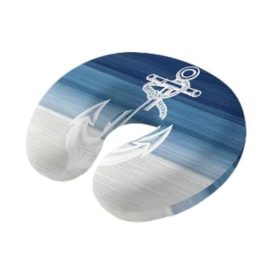 Nautical Anchor Navy Blue Travel Neck Pillow Memory Foam,Hand Neck Support Airplane Pillow for Traveling Bed Car Office Home,Coastal Ocean Ombre Striped Flight Pillows with Removable & Washable Cover