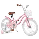 BABY JOY Kids Bike, 18 Inch Boys Girls Bike w/Adjustable Seat, Basket, Handbrake Coaster Brake, Training Wheels or Kickstand, Kids Bicycle with Multi-Color (Rose Red)