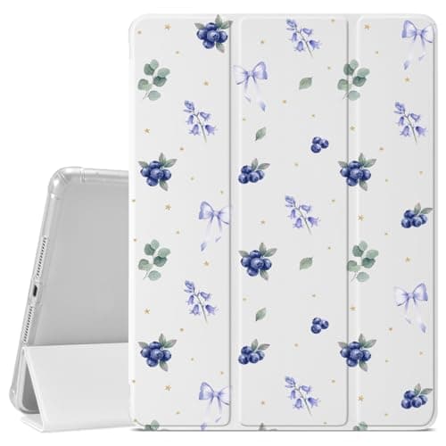VibrantFruitique Case for iPad 9th/8th/7th Generation 10.2" (2021/2020/2019 Release) Tempting Blueberry Case,Pencil Holder & Clear Soft TPU Back & Trifold Stand Lightweight Slim Fit Cover for Women