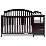 Pemberly Row 4-in-1 Convertible Crib and Changer, Espresso Finish, Sustainable Pine Wood, 46" H x 30" W x 73" D, Includes Changing Pad, Adjustable Mattress Support, Space-Saving Baby Nursery Furniture