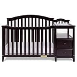 Pemberly Row 4-in-1 Convertible Crib and Changer, Espresso Finish, Sustainable Pine Wood, 46" H x 30" W x 73" D, Includes Changing Pad, Adjustable Mattress Support, Space-Saving Baby Nursery Furniture