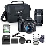 Canon EOS Rebel T7 DSLR Double Zoom Lens Kit Bundle with EF-S 18-55mm and EF 75-300mm Lenses, 64GB Memory Card and 58mm Filter Kit