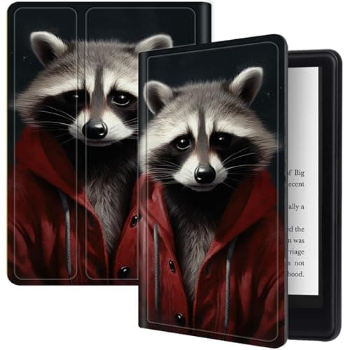 Raccoon Case for All-New 6.8 inch Kindle Paperwhite 11th Generation 2021, PU Leather Folding Stand Slim Case with Auto Sleep/Wake for Kindle Paperwhite Signature Edition