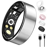 Smart Ring for Women Men, Health Tracker with Heart Rate/Blood Oxygen/Blood Pressure/Sleep Monitoring/Step Counting, IP68 Waterproof Fitness Ring, No App Fees for iPhone & Android (Silver, 14#)