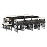 Kaorsrow 13-Piece Garden Dining Set, Large Outdoor Patio Furniture with Rectangular PE Rattan Table and 12 Seats, Space Saving Wicker Dining Group for Backyard and Porch, Black and Cream