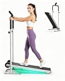 FUNRAY Foldable Compact Non-Electric Treadmill - Dual Flywheel & Fixed Incline, LCDMonitor, Non-Slip Belt, Soft Foam Grips for Home/Gym and Walking & Jogging, White