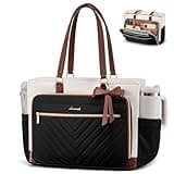 LOVEVOOK Teacher Tote Bag for Women, Work Laptop Bag Gift with Large Cup Holder, Quilted Nurse Bag Diaper Tote with Multi-Pockets, Large Computer Handbag Purse for Bussiness Travel, Office, College