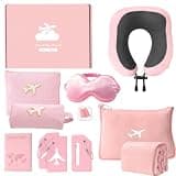 Rainhonor Travel Gifts for Women,Long Flight Essentials,Traveling Essentials for Women,International Travel Items Inclue Blanket with Bag,Neck Pillow,Makeup Storage Bag,Etc