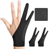 Digital Drawing Glove: 3-Layer Palm Rejection, Two-Finger Artist Glove for Drawing Tablet, iPad, Paper Sketching, Fits Left and Right Hand, Includes Cleaning Cloth (2-Pack, Medium, Black)