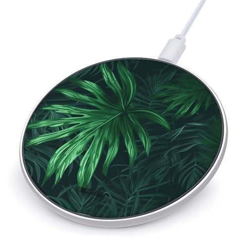 Green Tropical Jungle Plant Wireless Charger 10W Max Wireless Charging Pad Qi Charger Anti-Slip Magnetic Wireless Charger Fast Charging Pad Ultra-Thin & Portable Charging Station