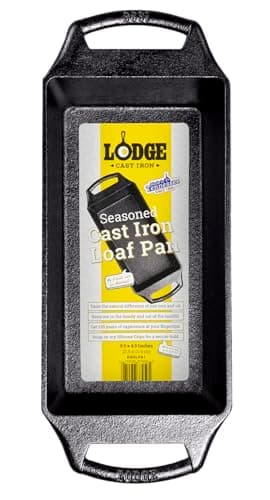 Lodge Seasoned Cast Iron Loaf Pan 8.5 Inches - Pre-Seasoned Rectangular Cast Iron Bakeware- Even Browning Bread Pan with Easy-Release Finish - PFAS-Free Non-Toxic Cookware