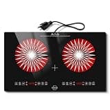 Hobsir 2 Burner Electric Cooktop 110V with Plug, 2000W Independent Power, 24 Inch Countertop & Built-in Electric Stove, LED Touch Control, Menu Function, Safety Lock