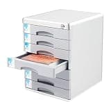 DEIGEHJRE Document Storage Box, 7-Drawer Aluminum Alloy File Cabinet with Label Windows and Lock, Desktop Organizer for A4 Papers, Office and Home, 11.8 x 14 x 16 in, Grey