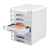 DEIGEHJRE Document Storage Box, 7-Drawer Aluminum Alloy File Cabinet with Label Windows and Lock, Desktop Organizer for A4 Papers, Office and Home, 11.8 x 14 x 16 in, Grey