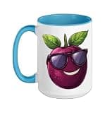 Mangosteen With Funny Sunglasses Ceramic Mug, Blue/White, 15oz