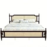 Fefunivita King Platform Bed Frame with Rattan Headboard Espresso Boho King