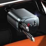 Retractable Car Charger, 4 in 1 Car Charger USB C Fast Charge, Cigarette Lighter USB Charger, Travel Essentials Car Accessories Gifts for Men Women for iPhone 17 16 15 14 13 12 Pro Max, Samsung