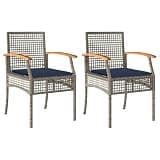 DXKDUSOKJ Patio Chairs with Cushions 2 Pcs, Gray Poly Rattan Outdoor Seating with Thick Padded Cushions, Removable Washable Covers, Powder-Coated Steel Frame for Garden