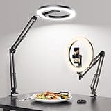 Ring Light for Desk, Overhead Phone Mount with 10" Selfie Light with Stand, Luxsure Phone Tripod with Light for Recording, Streaming, Vlogging, TikTok YouTube Creator Essentials with Bluetooth Control