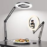 Ring Light for Desk, Overhead Phone Mount with 10" Selfie Light with Stand, Luxsure Phone Tripod with Light for Recording, Streaming, Vlogging, TikTok YouTube Creator Essentials with Bluetooth Control
