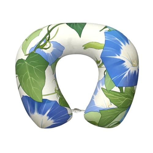 XHMKGGYBZ Blue Morning Glory Vine Memory Foam Neck Pillow for Travel & Home - Soft Travel Pillow Airplane Car Support with Removable Washable Cover, Comfortable U-Shaped Travel Gifts