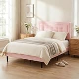 Qinazoe Full Size Bed Frame, Upholstered Platform Bed Frame with Tufted Headboard, Velvet Full Bed Frame with Solid Wood Frame & Slat Support, No Box Spring Needed, Easy Assembly (Pink, Full)