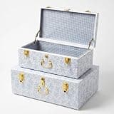 Rool Keepsake Trunk Set of 2, Blue Metal Decorative Storage Trunks