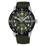 SEIKO HDB008K1 Men's 5 Sports Field Automatic Watch, Green Dial, Nylon & Leather Strap, Day-Date Display, Hardlex Crystal, 100M Water Resistant