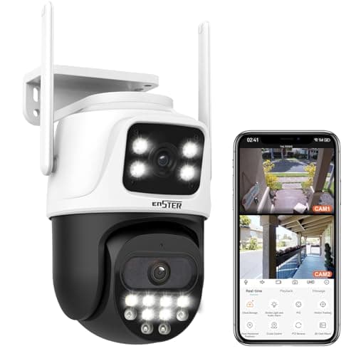 ENSTER 3K Dual Lens Security Camera, WiFi Camera for Home Security with Human Detection, Auto Tracking, Smart AI Alert, Color Night Vision, Two-Way Talk