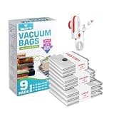 VACKFOX Travel Vacuum Bags with USB & TYPE C Pump,9 Pack Carry-On Size Vacuum Storage Bags for Luggage and Suitcase,Vacuum Luggage Bags,Space Saver for Clothes and Clothing Travel(Red)