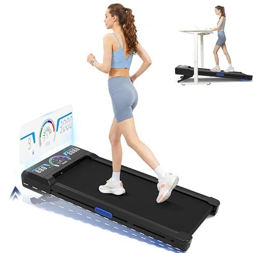 TRAILVIBER Walking Pad with 12% 9-Level Auto Incline, Smart App No Subscription, 450lbs Capacity, RGB LED Screen, Bluetooth Speaker, Compact Portable Under Desk Treadmill for Home Hiking, Blue