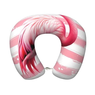Moxquju Flamingo Print Travel Pillow Memory Foam, Portable Neck Pillow for Airplane, Car and Office