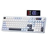 Redragon Wireless Gaming Keyboard, 98-Key Tri-Mode (BT/2.4G/Wired) RGB Computer Keyboard with Knob & Display, Fade-Resistant PBT Keycaps & 4000mAh Battery, Compatible with Windows/Mac - White Blue