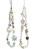 2 Pcs Phone Charm Strap Universal Hand Phone Wrist Strap Camera Lanyard Pearl Beaded Cute Chain String Accessories Universal for iPhone 16 Pro Max Samsung Women Girls Phones Bag Keychain Beach Style