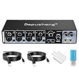 Depusheng USB Audio Interface with ASIO Drivers, 24Bit 192Khz, Phantom Power +48v, Low Latency for Home Studio Recording, PC/MAC Compatible (4 CHANNEL)