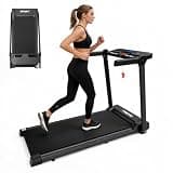 Under Desk Treadmill with Removable Desk, 3.0HP Folding Walking Pad with Handlebar, 330 lbs Capacity Portable Running Machine for Home Office, LED Display & App Control with Bluetooth, Space-Saving