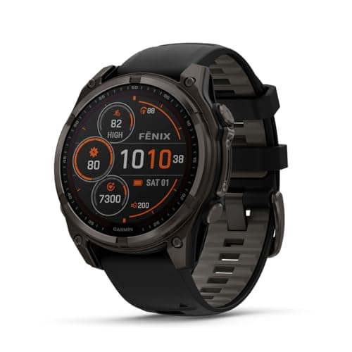 Garmin fēnix® 8 – 47 mm,Solar,Sapphire,Premium Multisport GPS Smartwatch, Long-Lasting Battery Life,Dive-Rated, Built-in LED Flashlight, Carbon Gray DLC Titanium Bezel Black/Pebble Gray Silicone Band