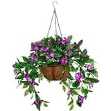 Artificial Impatiens Hanging Basket with Coco Liner, 10 Inch, Purple