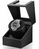 Watch Winder for Automatic Watches: Automatic Single Watch Winder Box in Black PU Leather with Japanese Quiet Motor USB Powered - Gift for Men & Women
