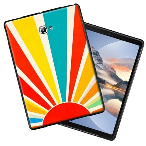 HEAKIERG Black Case for Samsung Galaxy Tab A 10.1 Inch 2016 (SM-T580/T585/T587), Soft TPU Silicone Protective Shell Shockproof Cover for Women Men, Rainbow Sun