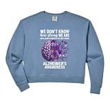 Womens Purple Squad Alzheimer Awareness Ribbon Support Team Comfort Colors Crop Sweatshirt