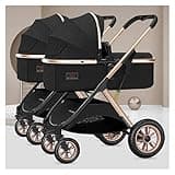 Double Infant Stroller,Twin Baby Pram Stroller,Toddler Stroller for Twins Side by Side,Foldable Double Seat Tandem Stroller High Landscape Foldable Pushchair(Black)