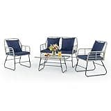DUMOS Outdoor 4 Piece Patio Furniture Set, Wicker Patio Set with Thick Sandwich Structure Cushions, Deep Seating All-Weather Rattan Sofa and Functional Glass Table for Porch, Lawn, Grey