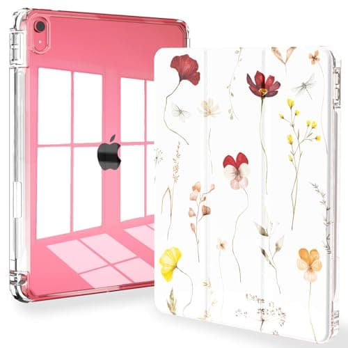 Feams Case for iPad (A16) 11th Generation 11 Inch 2025, iPad 10th Generation 10.9 Inch 2022, Slim Tri-Fold Stand Clear Back Cover with Pencil Holder & Auto Sleep, Flowers Bloom
