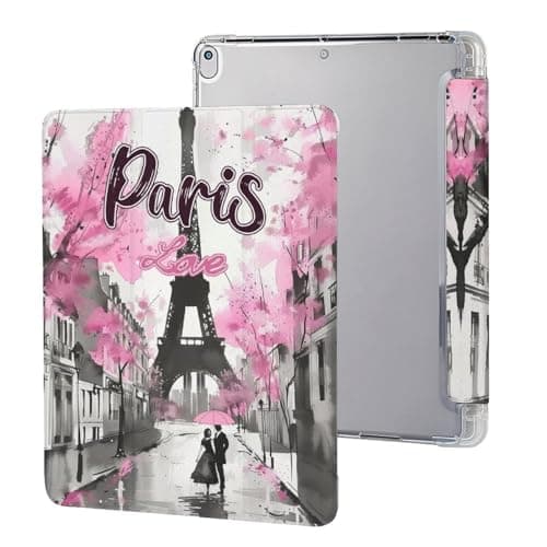 NEAINCIE Eiffel Tower Paris Romantic Street Case for Air 1/2 9.7Inch Case iPad Pro/Air 3 10.5inch Case iPad 10th Gen Case with Pencil Holder Auto Wake Sleep Cover