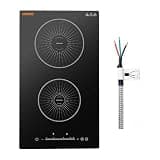 VEVOR Induction Cooktop 12inch 2 Burners Built-in Electric Stove 220V 3500W, Induction Burner for Kitchen, with 9 Power Levels, LED Touch Screen, Ceramic Glass Surface, Child Lock