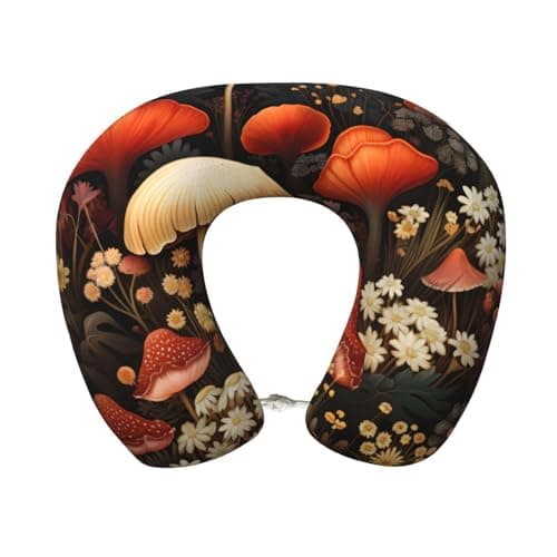 OSAM SPACE Vintage Mushroom Flower Travel Neck Pillow for Sleeping Neck Support Memory Foam Airplane Pillow U Shaped Pain Relief Pillows for Flight Train Car Office
